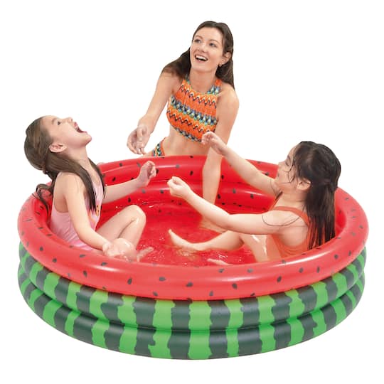 Pool Central&#xAE; 47&#x22; Inflatable Round 3 Ring Watermelon Kiddie Swimming Pool